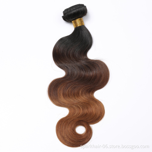 wholesale 3 Tone Ombre 1B 4/27/30 Remy Brazilian Straight body wave Hair Bundles with closure and frontal human wigs